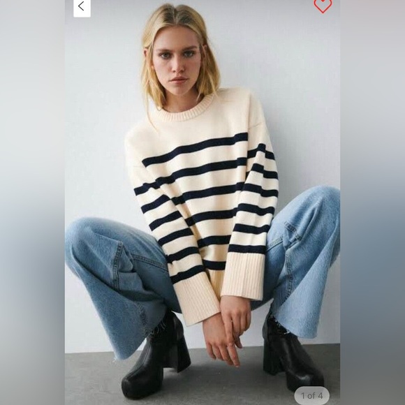 Zara Sweaters - Zara Cream and Black Striped Sweater